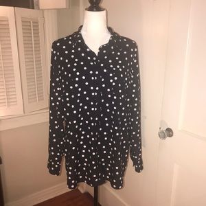 Merona black white button up LS blouse XXL